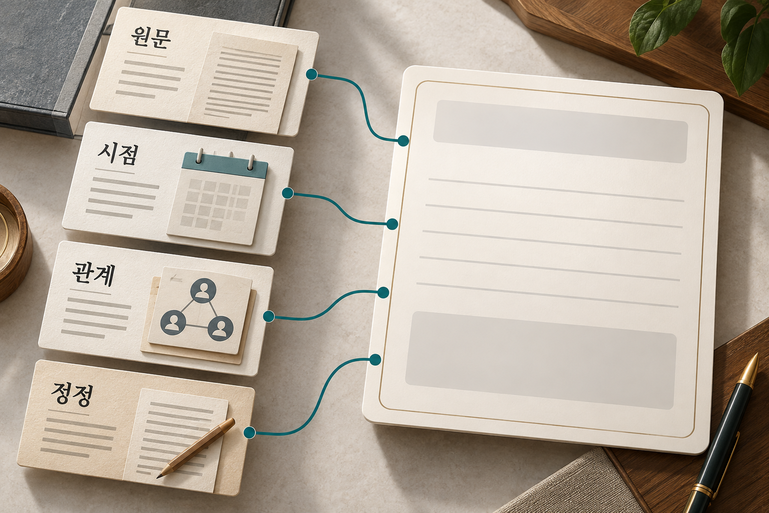 후기 표시 양식을 원문·시점·관계·정정 기록에 연결한 설명용 이미지