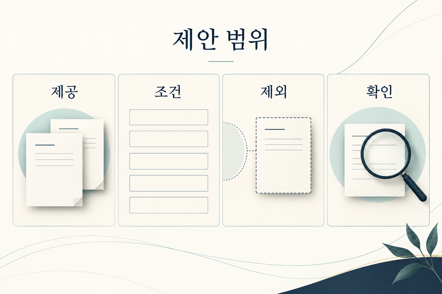 제공·조건·제외·확인 카드로 제안 범위를 나눈 도식