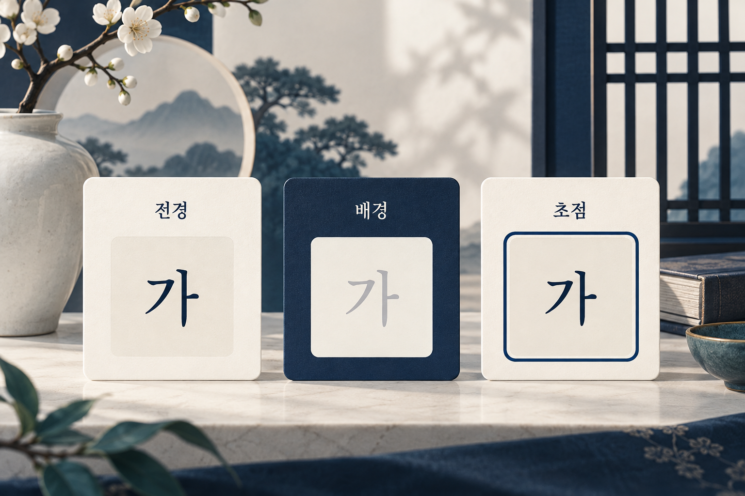 진한 글자·흐린 글자·초점 테두리를 색 표본으로 구분한 이미지