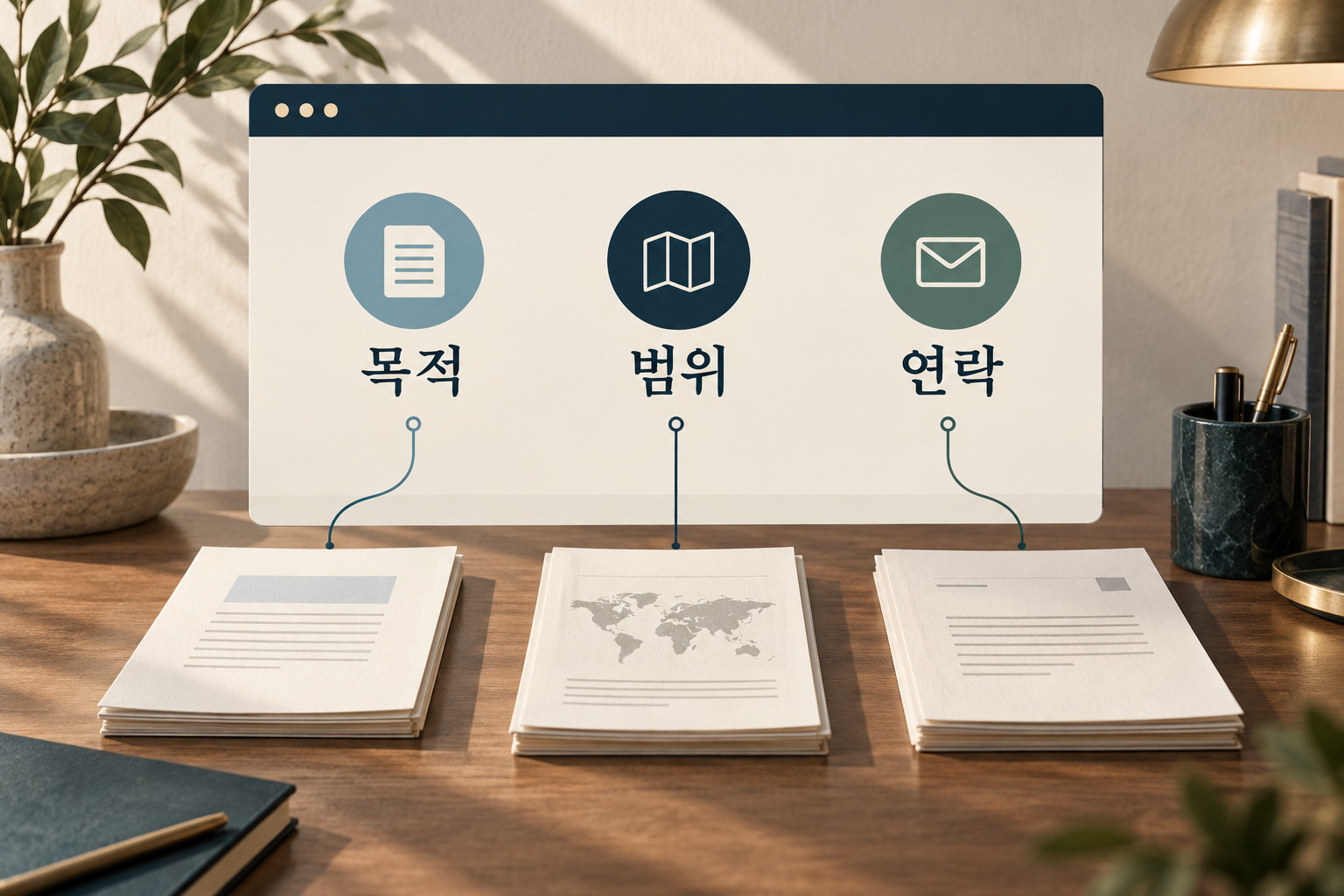 목적·범위·연락 항목을 별도 설명 자료에 연결한 이미지